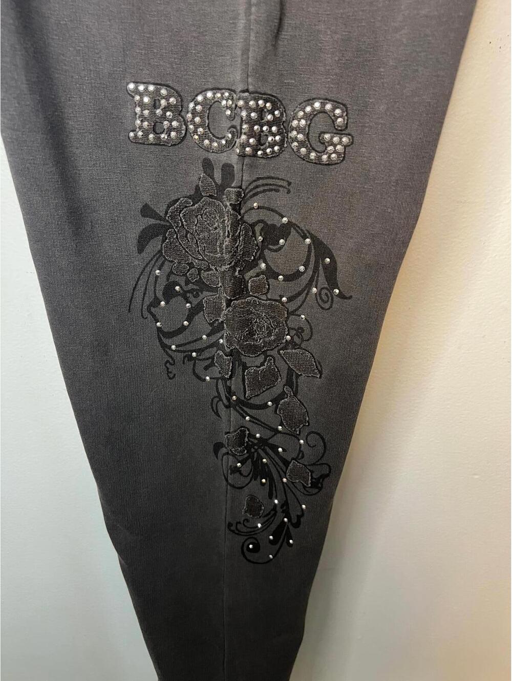 VTG BCBGMAXAZRIA Rhinestone Floral Sweatpant Dark Grey Y2K McBling Cyber Goth XL